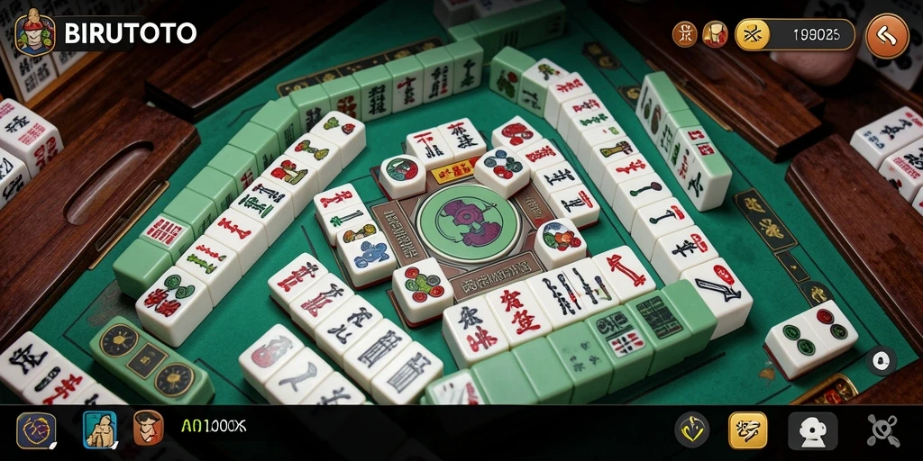Screenshot gameplay BIRUTOTO menampilkan aksi Mahjong yang seru dan mendebarkan.
