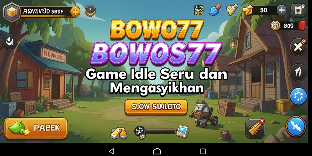 Screenshot BOWO77 yang menunjukkan karakter dan sumber daya dalam gameplay Idle.