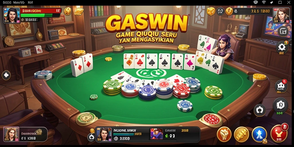 Screenshot utama GASWIN menampilkan gameplay QiuQiu yang dinamis.