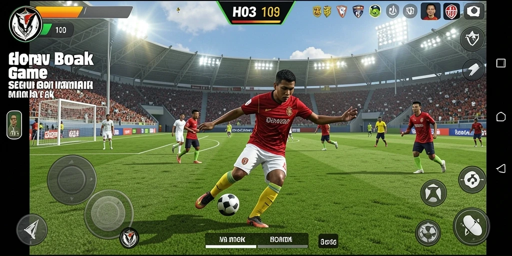 Tampilan aksi seru dalam game sepak bola H03.