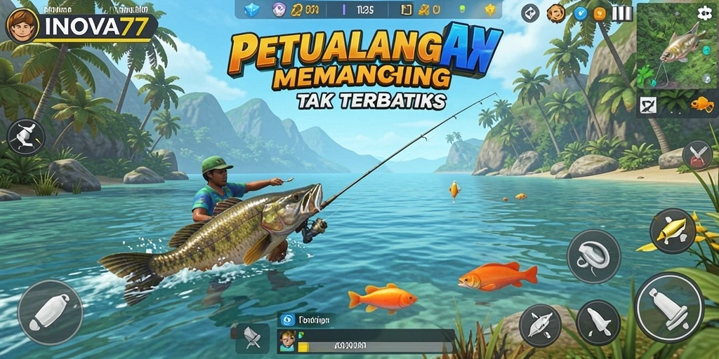 Tampilan screenshot INOVA77 menampilkan gameplay memancing yang seru dan mendebarkan.