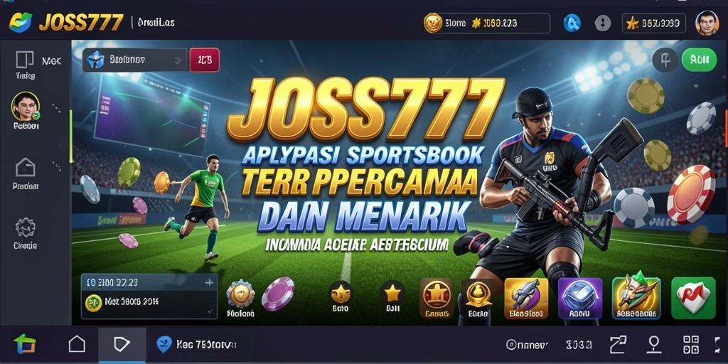 Tampilan utama aplikasi JOSS777 dengan fitur Sportsbook yang menarik.