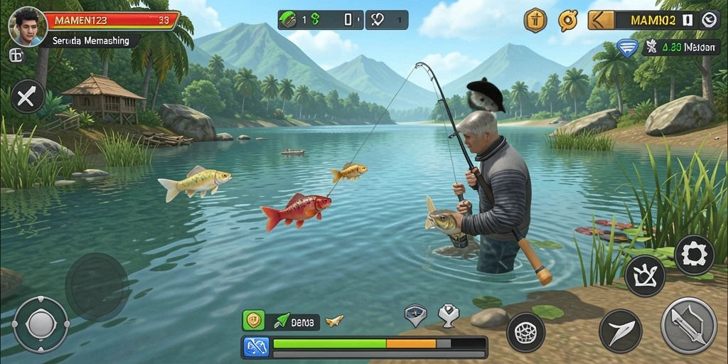 Tangkapan ikan yang menakjubkan dalam gameplay MAMEN123.