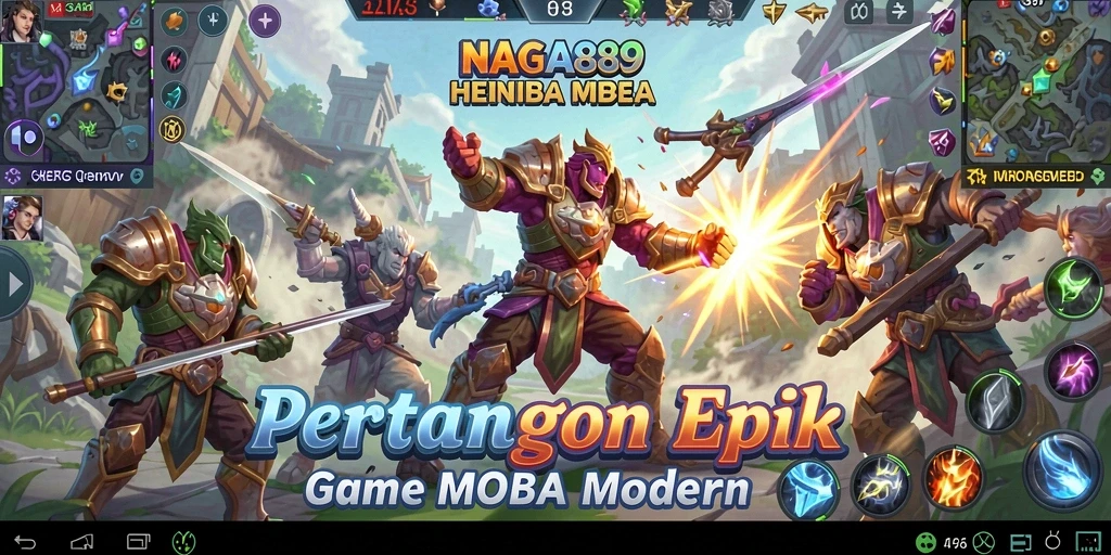 Screenshot gameplay NAGA889 dengan pahlawan yang beraksi dalam arena MOBA.