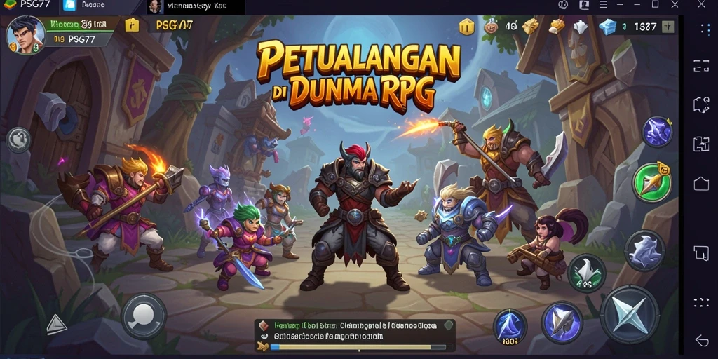Screenshot gameplay PSG77 menampilkan aksi pertarungan RPG yang mendebarkan.