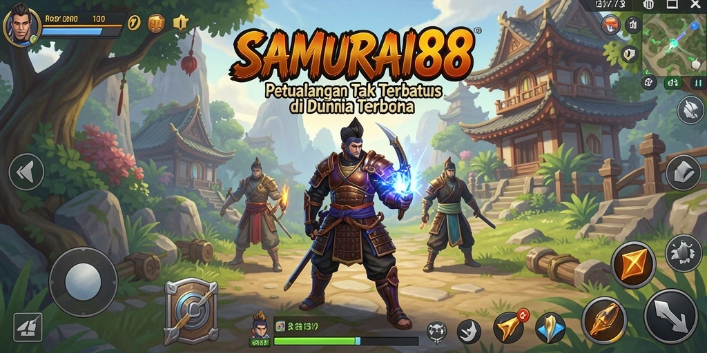Screenshot gameplay SAMURAI88 menunjukkan eksplorasi dunia terbuka yang menakjubkan.