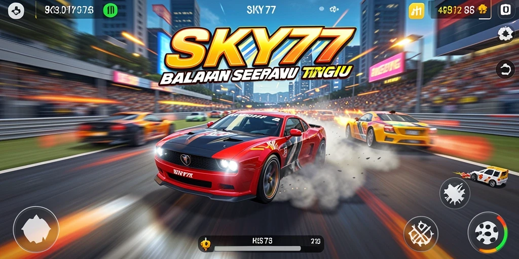 Screenshot gameplay SKY77 menampilkan balapan seru dengan berbagai kendaraan.