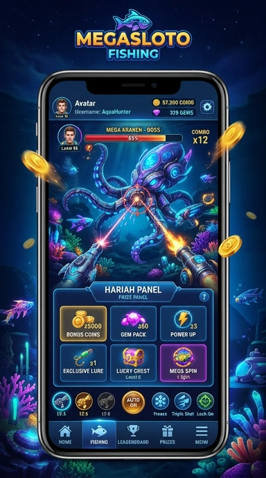 Screenshot aplikasi megasloto menampilkan fitur unggulan yang mengesankan.
